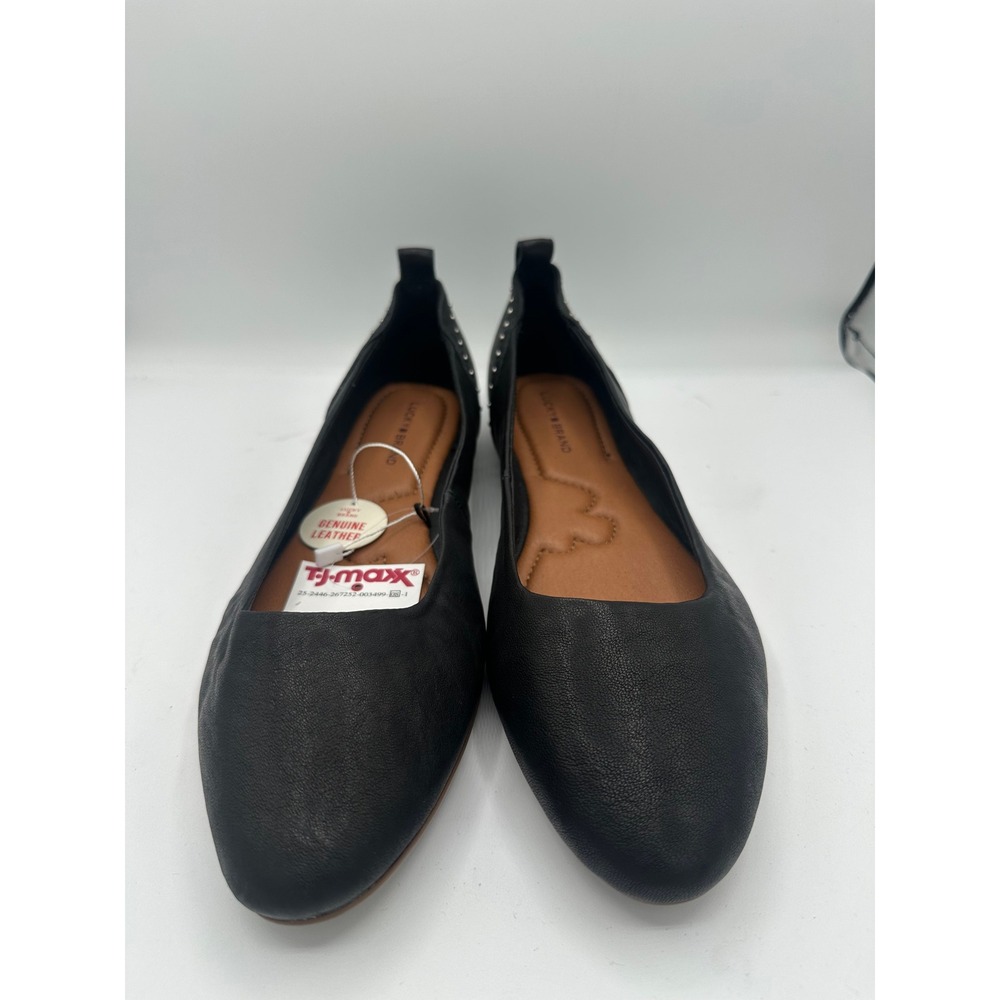 Lucky Brand Cayna Black Leather Studded Ballet Flats 10M LP-CAYNA